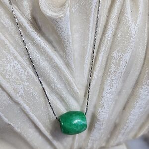 Singapore Twist 18kgp Silver Tone Necklace with Jade Barrel Pendant